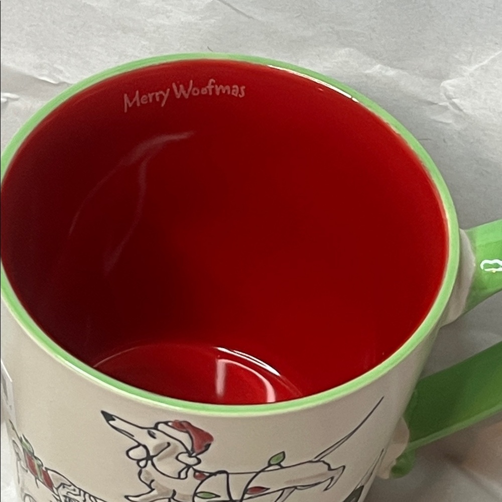 Festive Dog Mug with Green Handle Handmade NWT - Picture 6 of 15